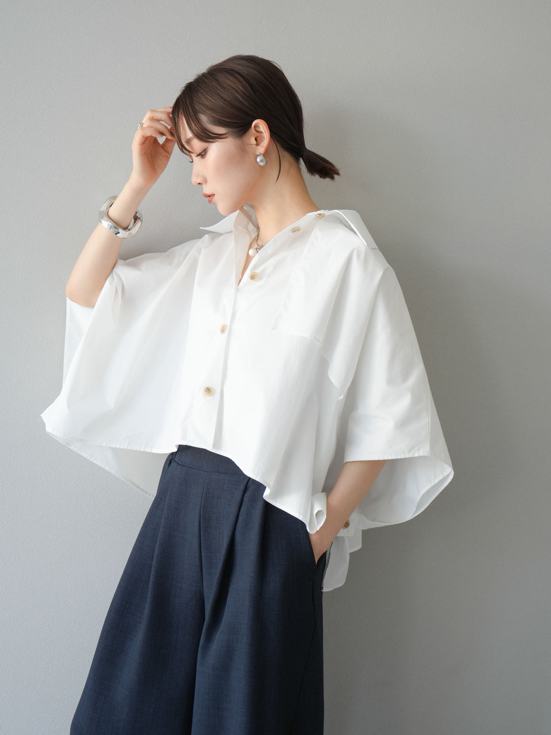 [予約]ポンチョショートシャツ/ホワイト