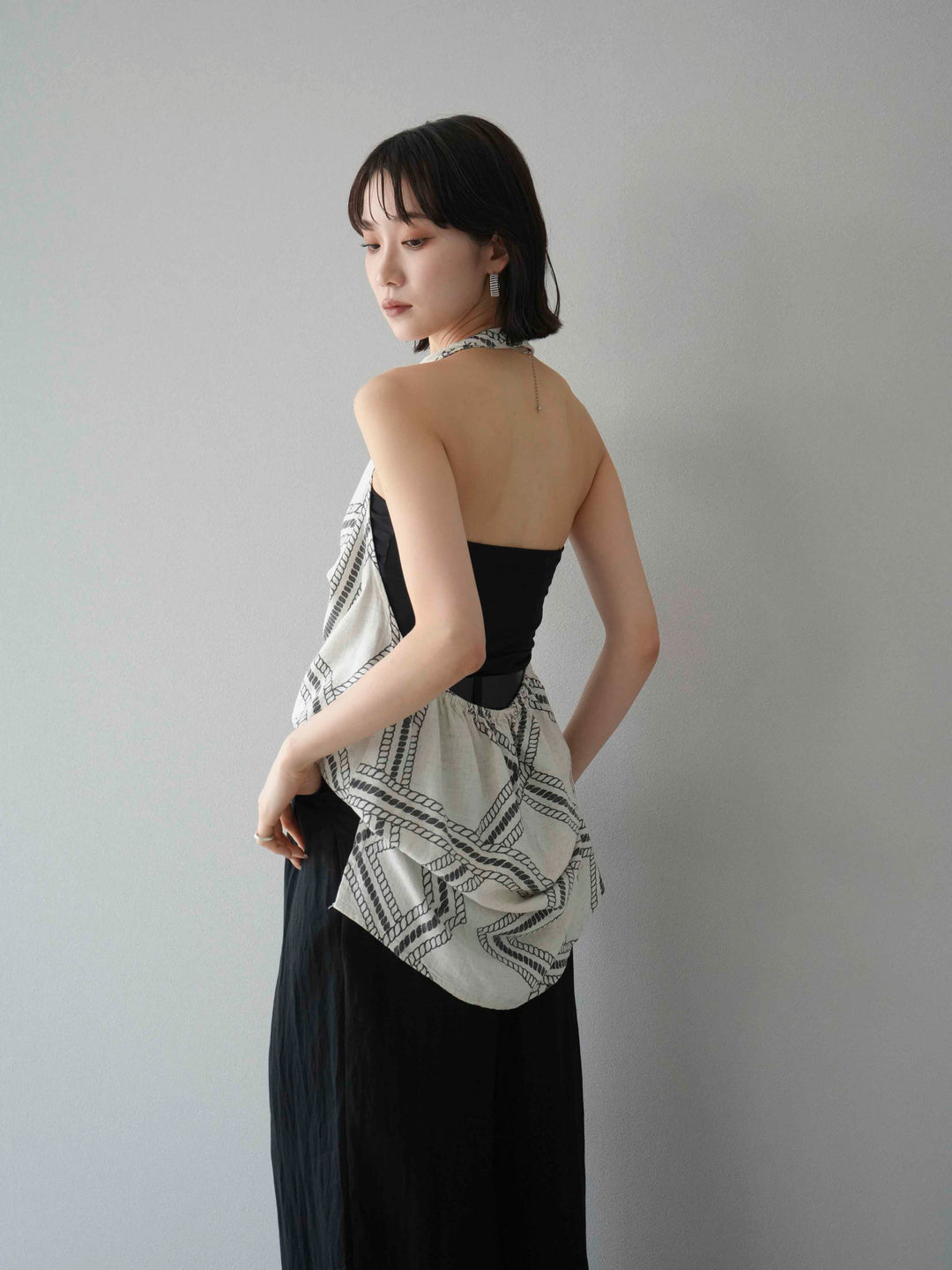 [予約]ロープ柄リネンタッチノースリブラウス/アイボリー