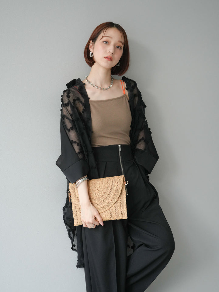 [預購] 混合材質透視半身襯衫/黑色