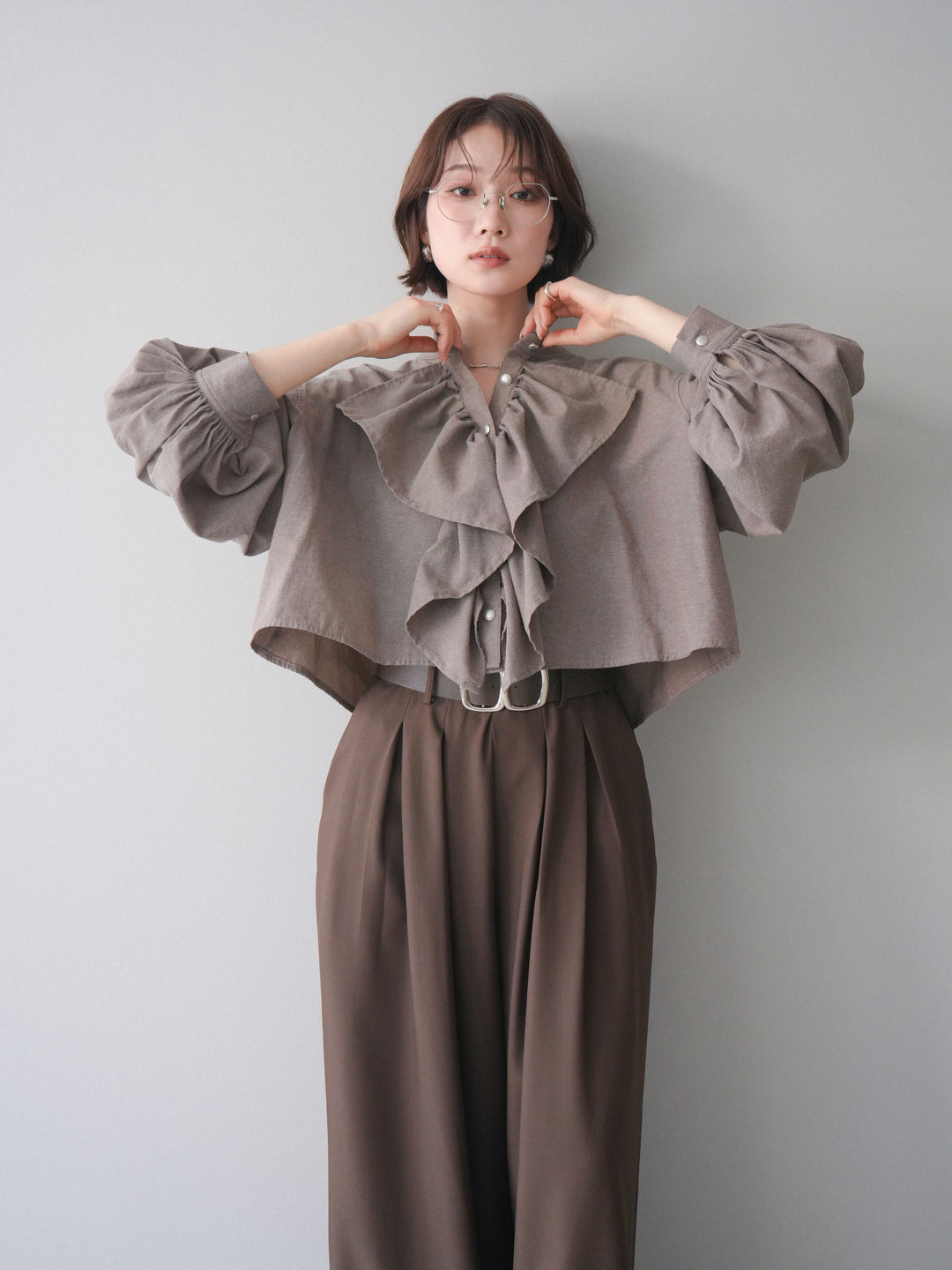 [SET]ラッフルフレアショートブラウス+ラッフルフレアショートブラウス(2set)