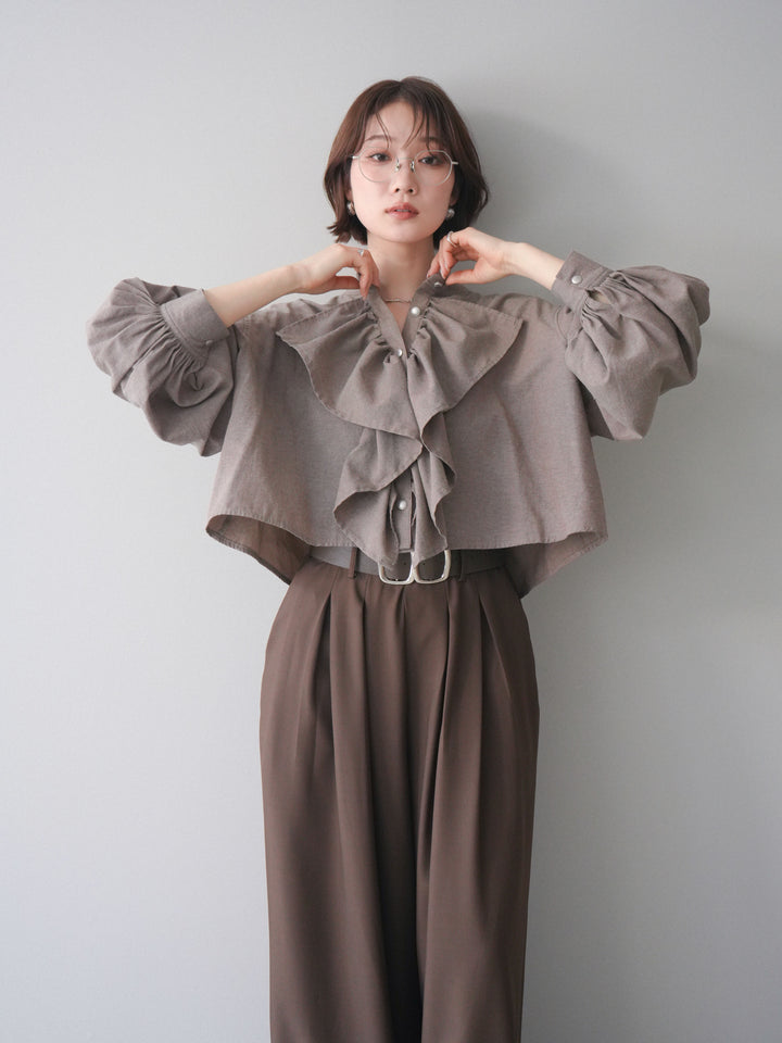 [SET]ラッフルフレアショートブラウス+ラッフルフレアショートブラウス(2set)