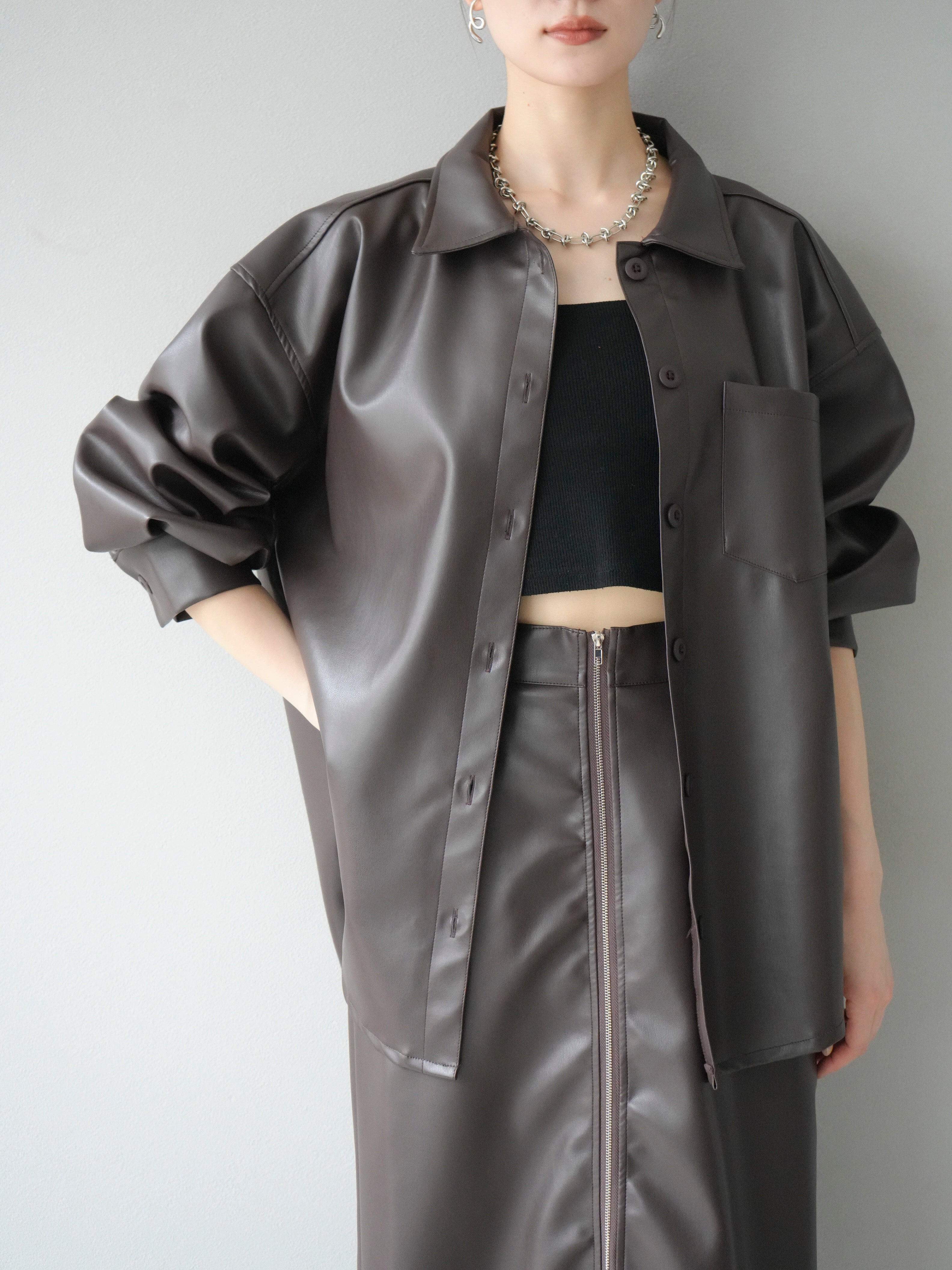 【希少】WJK レザーシャツ ダークブラウン 421 lc08 wjk】leather pocket-T VネックTシャツ (7982 lj22d) | CAMBIO カンビオ