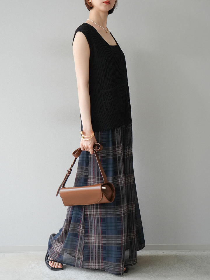 [預購] 透視格紋寬鬆褲/藏青色