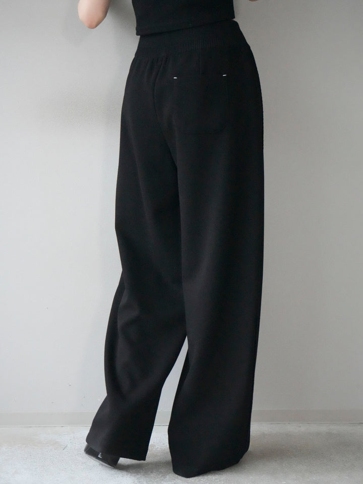[予約]ステッチデザインウエストリブニットスエットパンツ/black