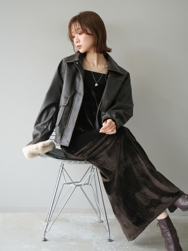 [予約]ベロアビスチェキャミワンピース/ブラウン