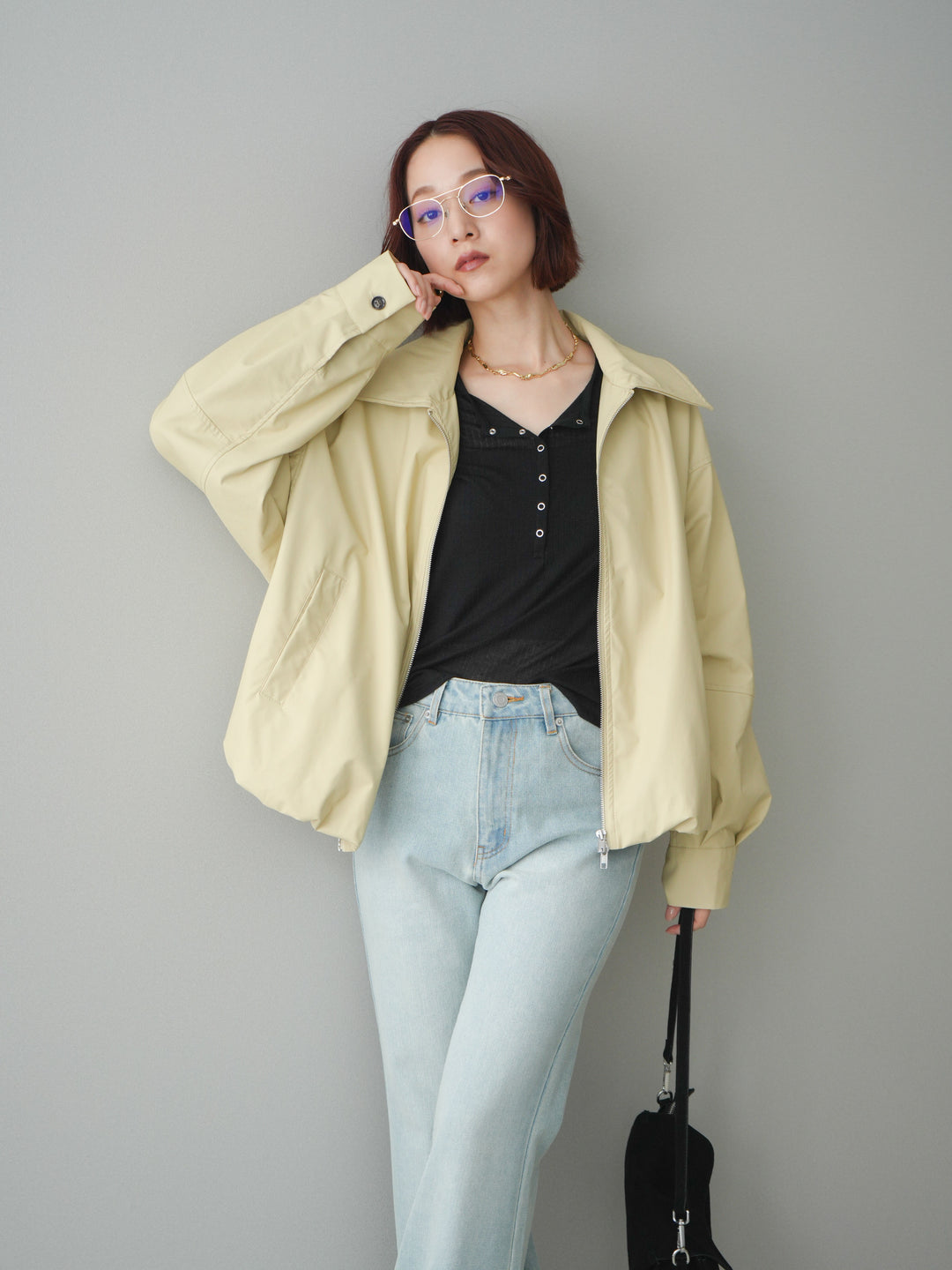 [予約]ウォッシャブルフェイクレザーバルーンジャケット/yellow