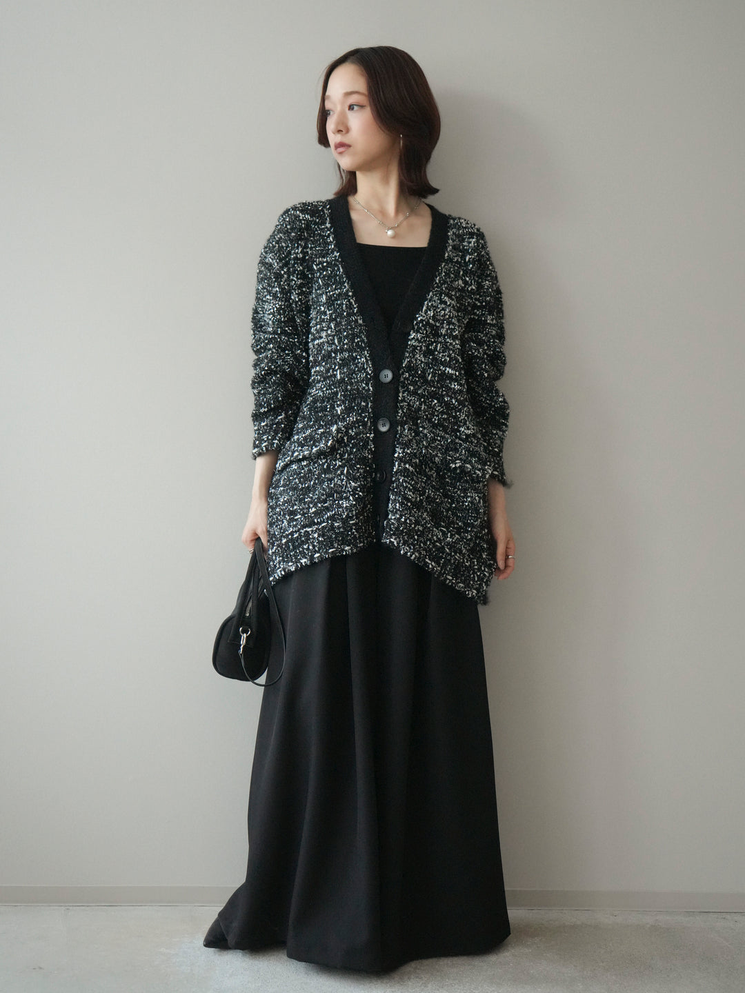 [SET]モールネップニットカーディガン+テープベルトタックバギーパンツ(2set)