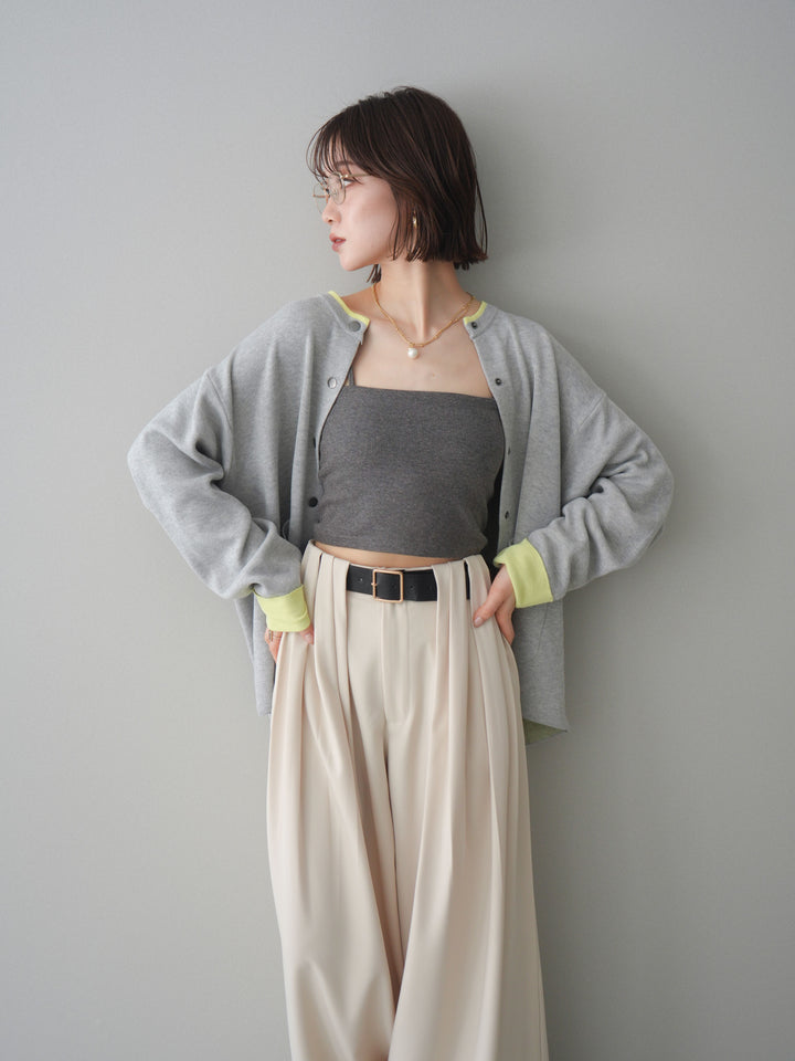 [SET]バイカラーオーバーニットカーディガン+タックベルトループワイドパンツ(2set)