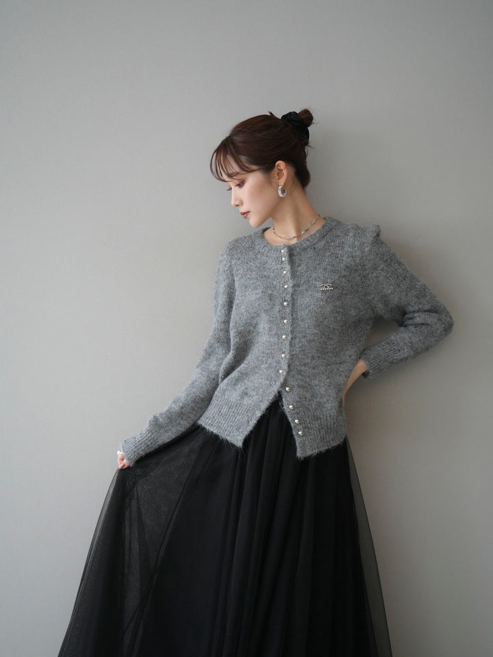 [SET]ブローチ付silverボタンミックスニットカーディガン+選べるアクセセット(2set)