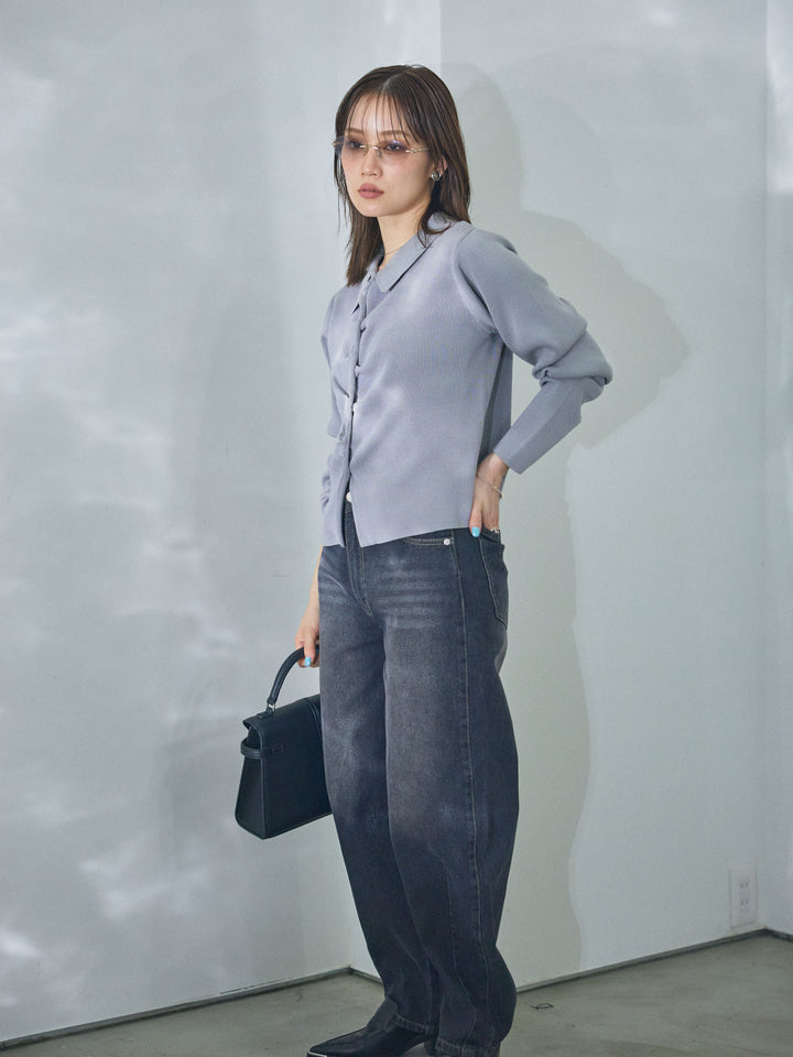 【Allure】[SET]襟付きギャザーニットカーディガン+襟付きギャザーニットカーディガン(2set)