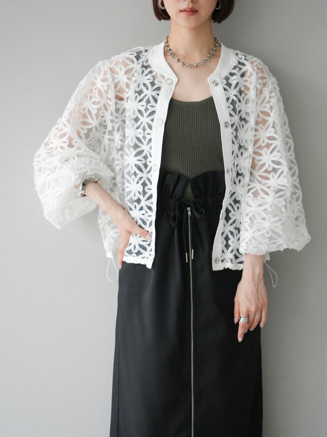 [予約]テープレースシアーブルゾン/オフホワイト