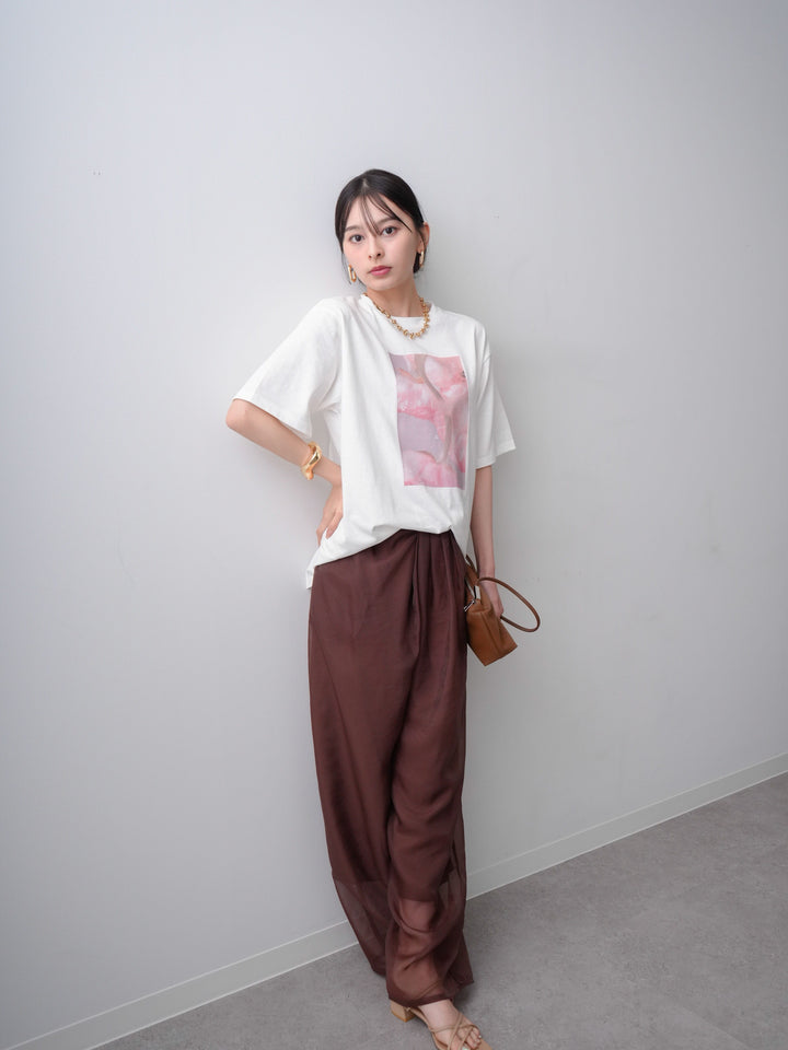 [SET]ニュアンスフローラルフォトTEE+シアーレイヤードフロントタックイージパンツ(2set)