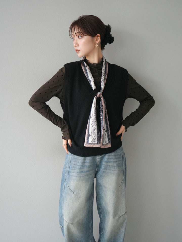 [予約]スカーフ付きニットベスト/black