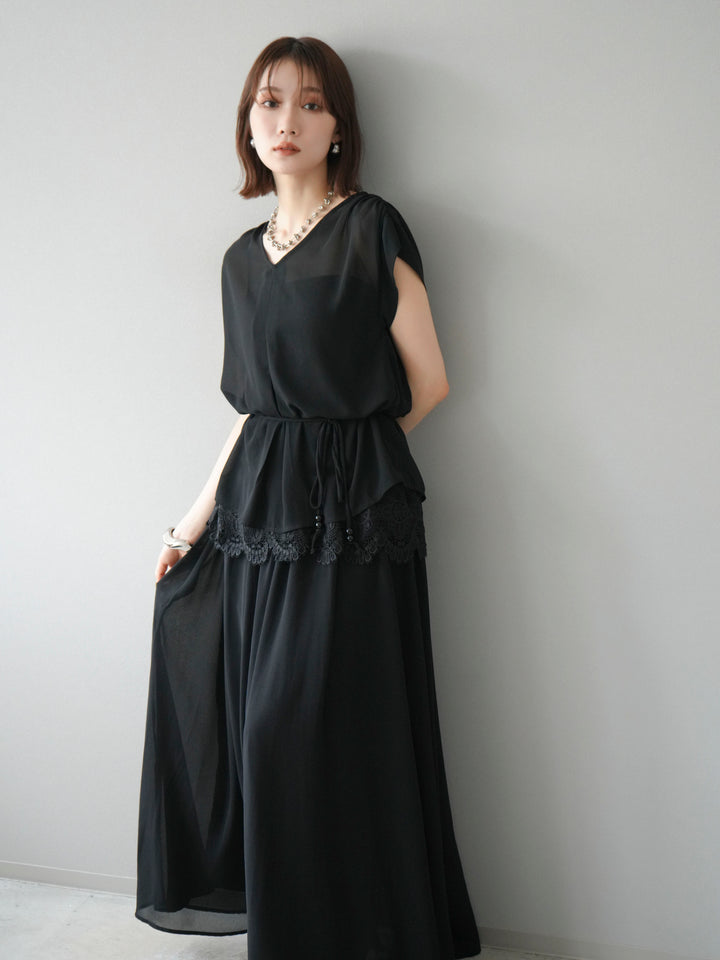 [SET]シフォンブラウス＆レースデザインフレアスカートSET UP(2set)