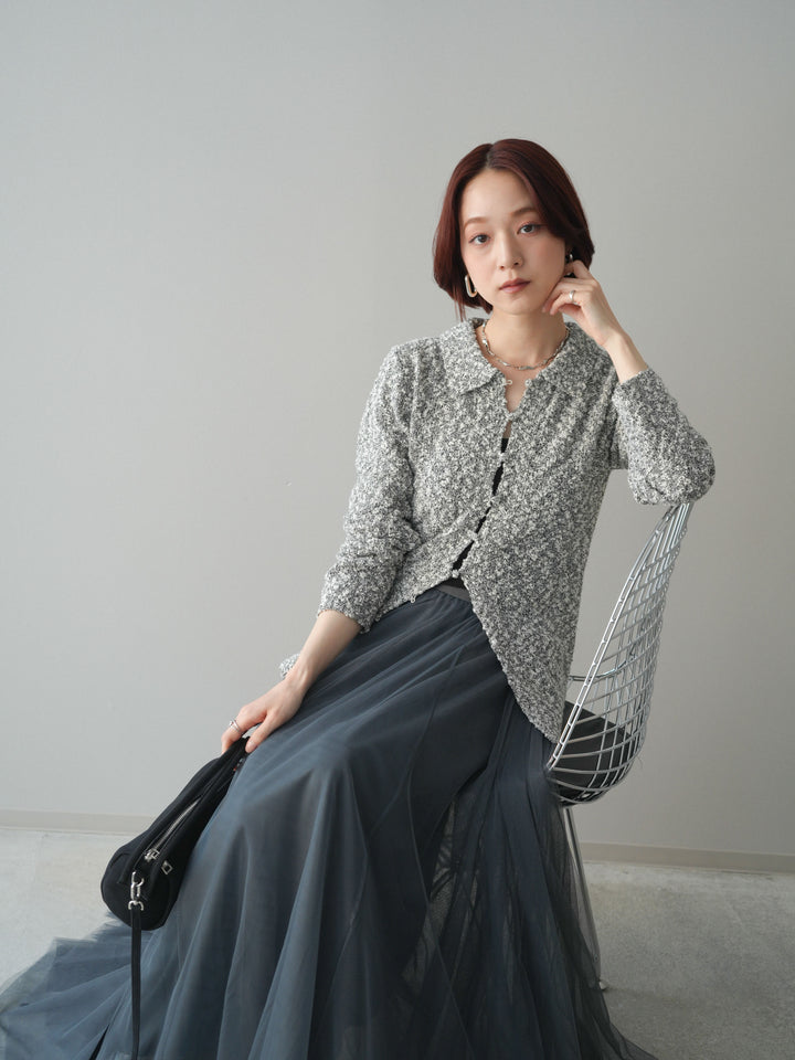 [予約]透かし編みブークレポロニットトップス/mix