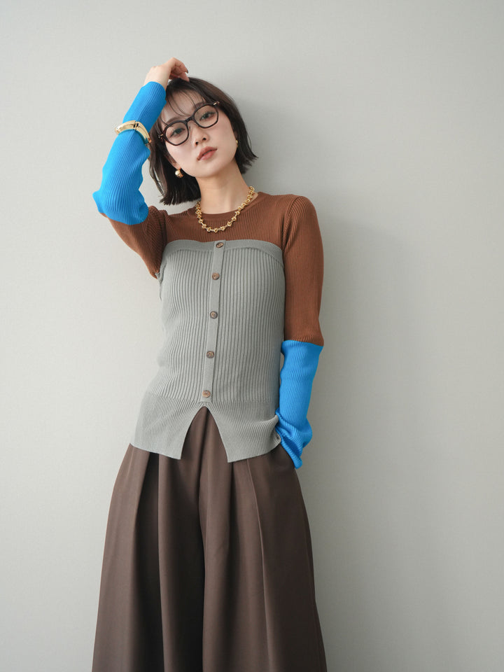 [SET]配色ビスチェドッキングリブニットトップス+選べるアクセセット(2set)