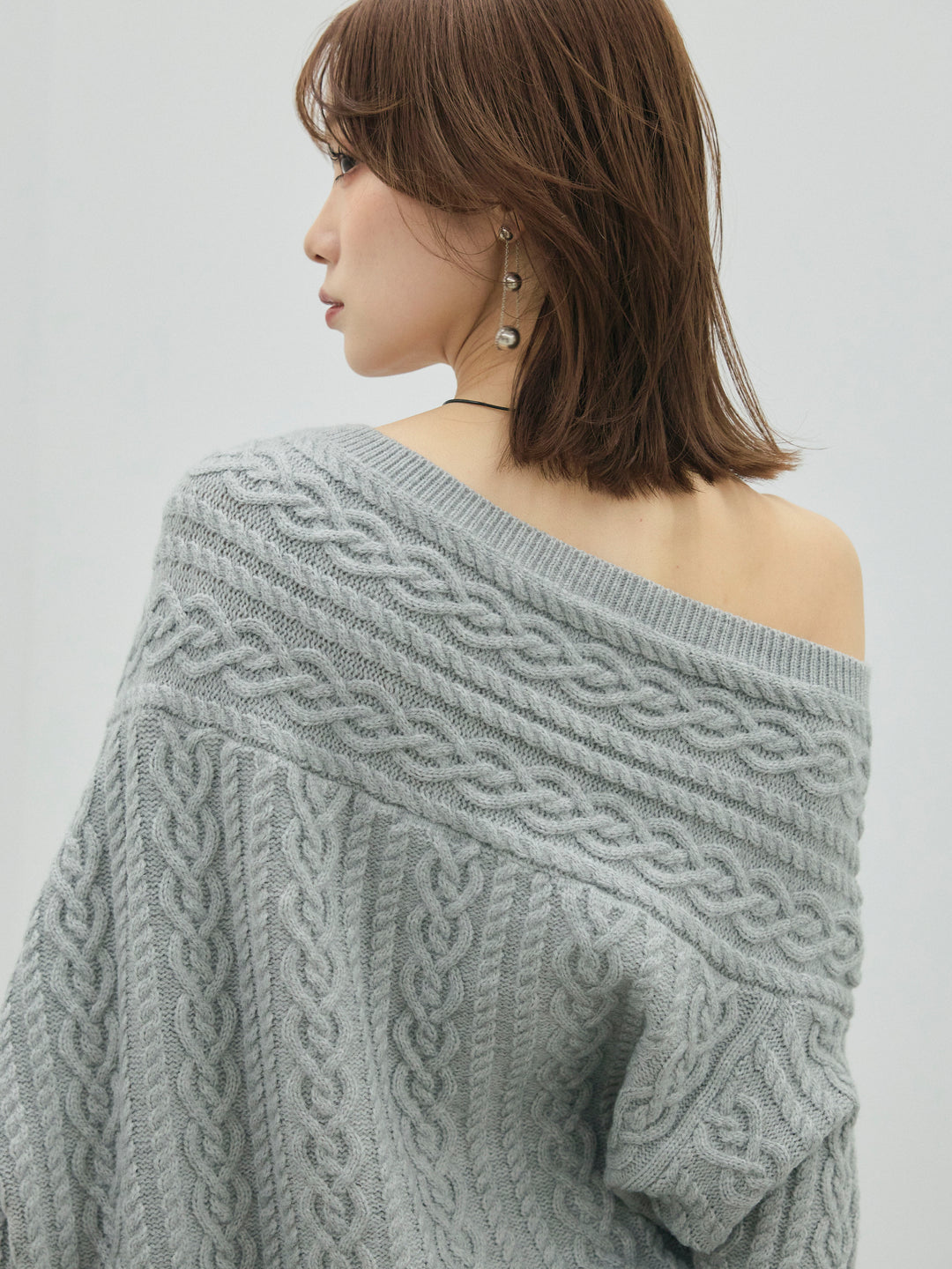 【Allure】[SET]ケーブルワンショルニットプルオーバー+ウールタッチフレアスカート(2set)