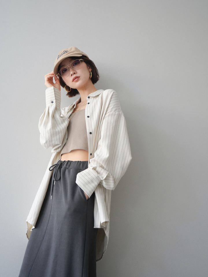 [SET]2WAYカシュクールストライプブラウス+スウェットフレアロングスカート(2set)