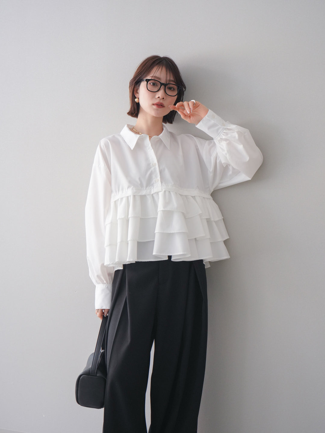 [SET]ブロードティアードショートシャツ+TRツイルデザインタックワイドパンツ(2set)