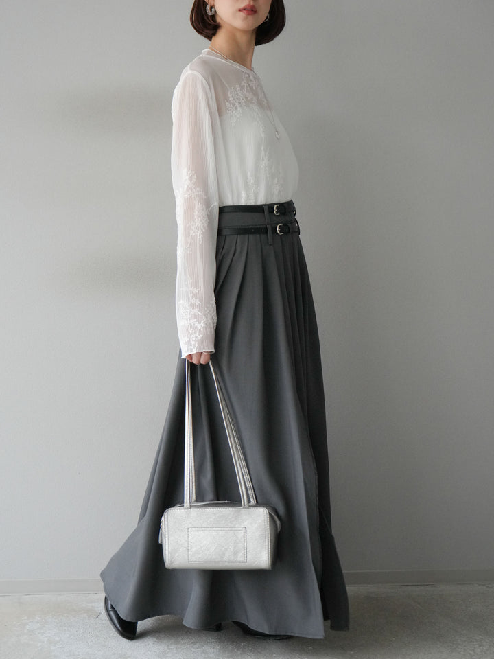 [予約]エステルプリーツスリットスカート/グレー