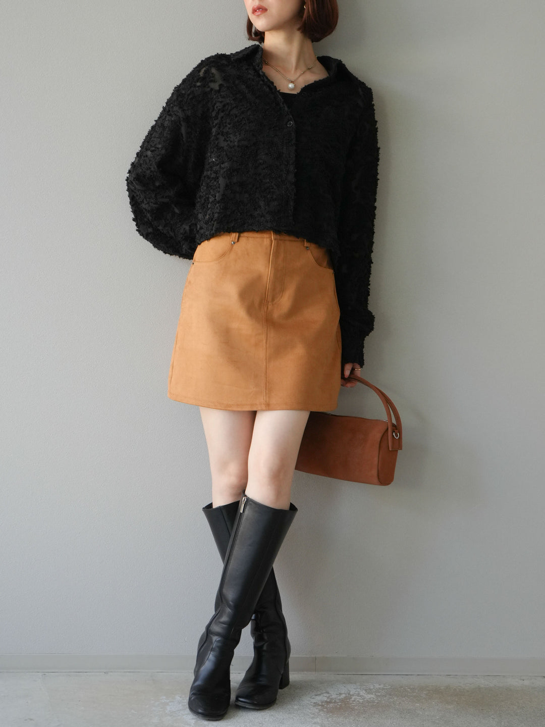 [予約]ジャガードショートシャツ/ブラック