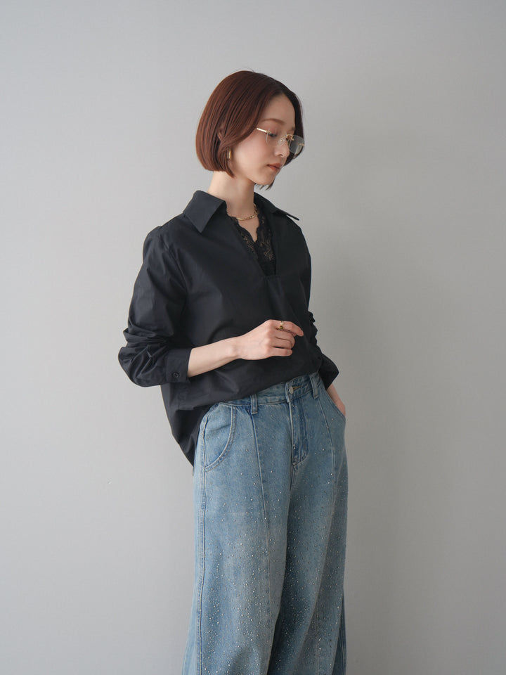 [予約]レースネックスキッパーブラウス/black