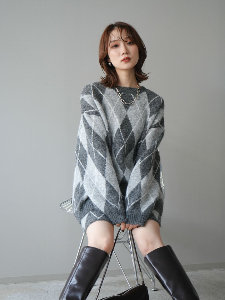 [SET]アーガイル柄ニットプルオーバー＆ミニスカート