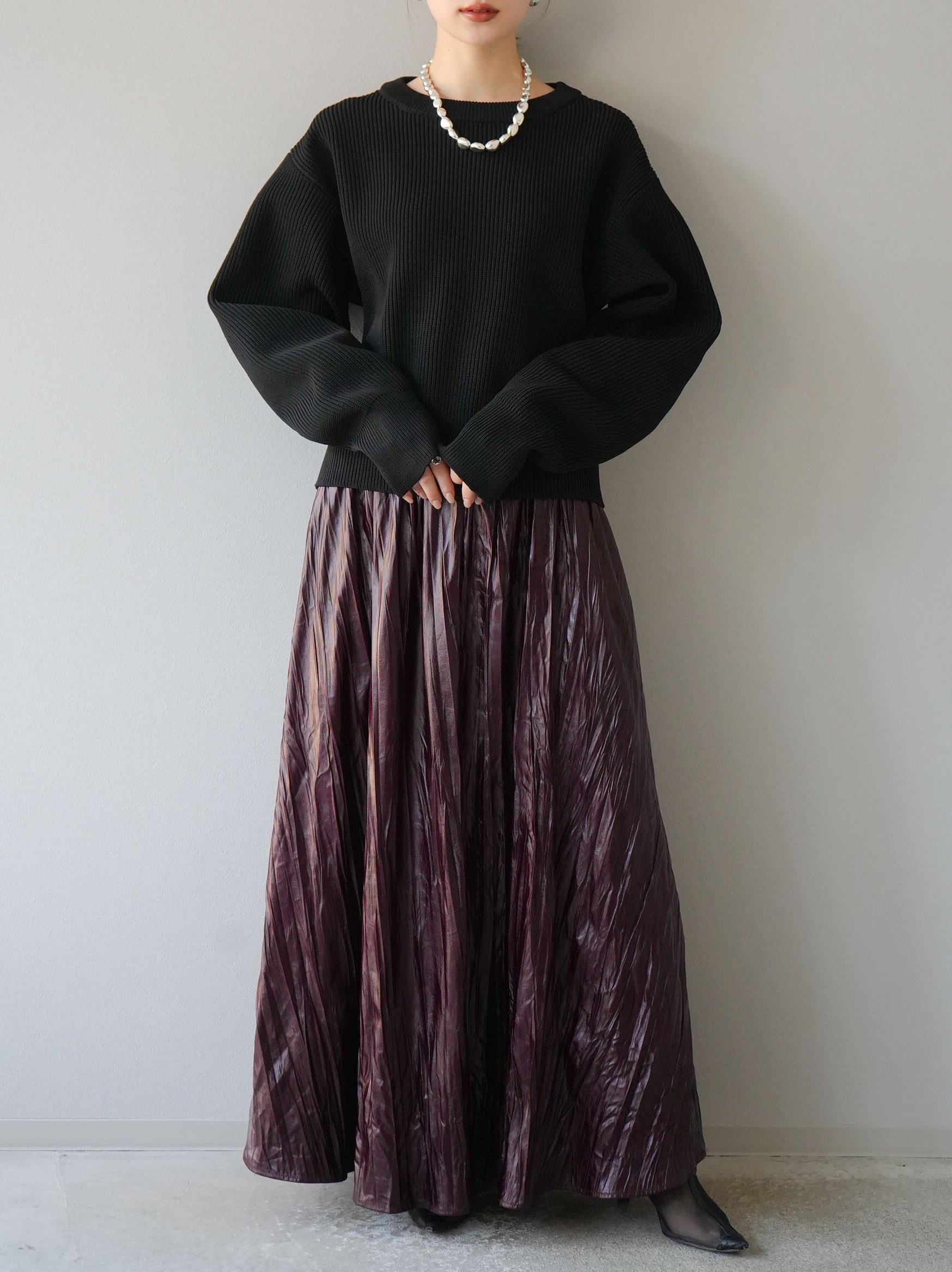 予約]あぜ編みポリエステルニットプルオーバー/ブラック – Lumier