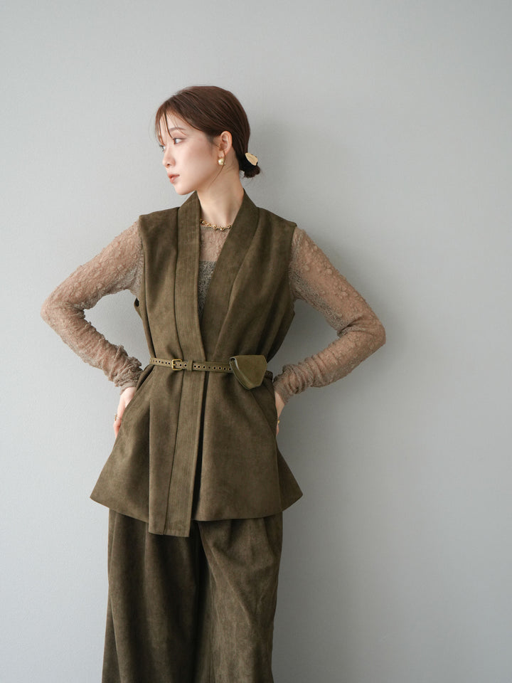 [SET]ポーチベルト付スウェードジレ×パンツSET UP(2set)