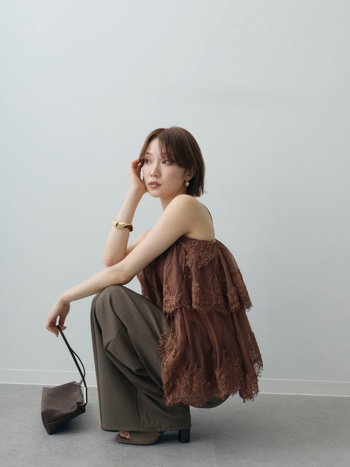 [予約]レースティアードキャミソール/brown