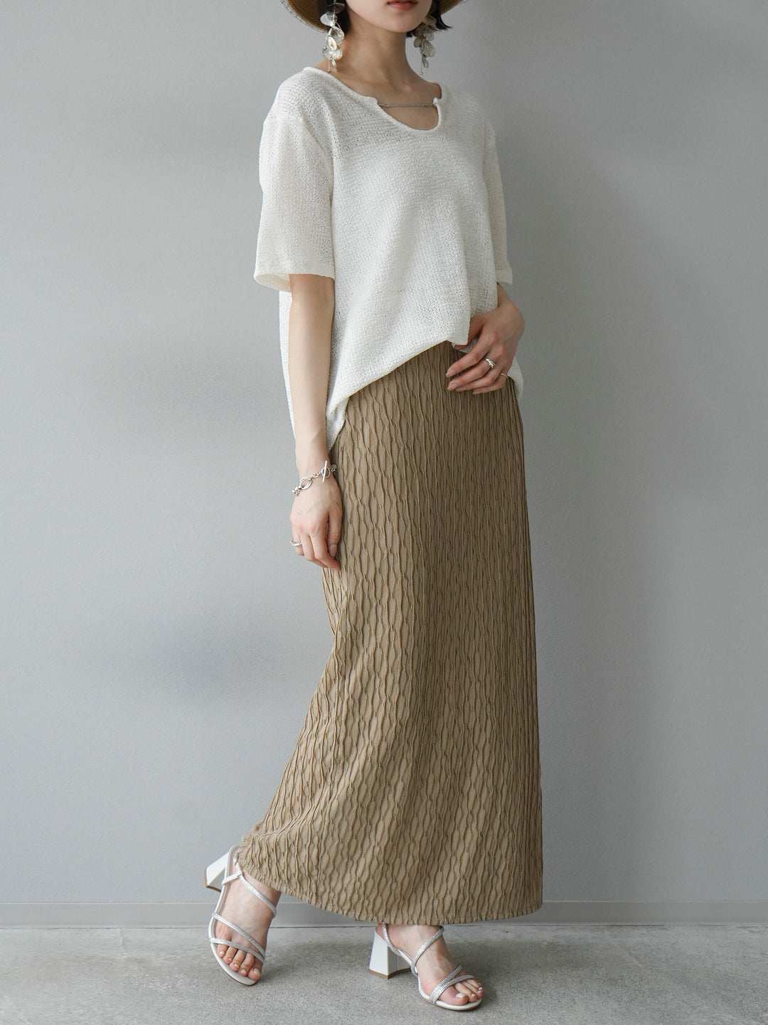 [Pre-order] Sheer Design Mellow Tight Skirt/Beige