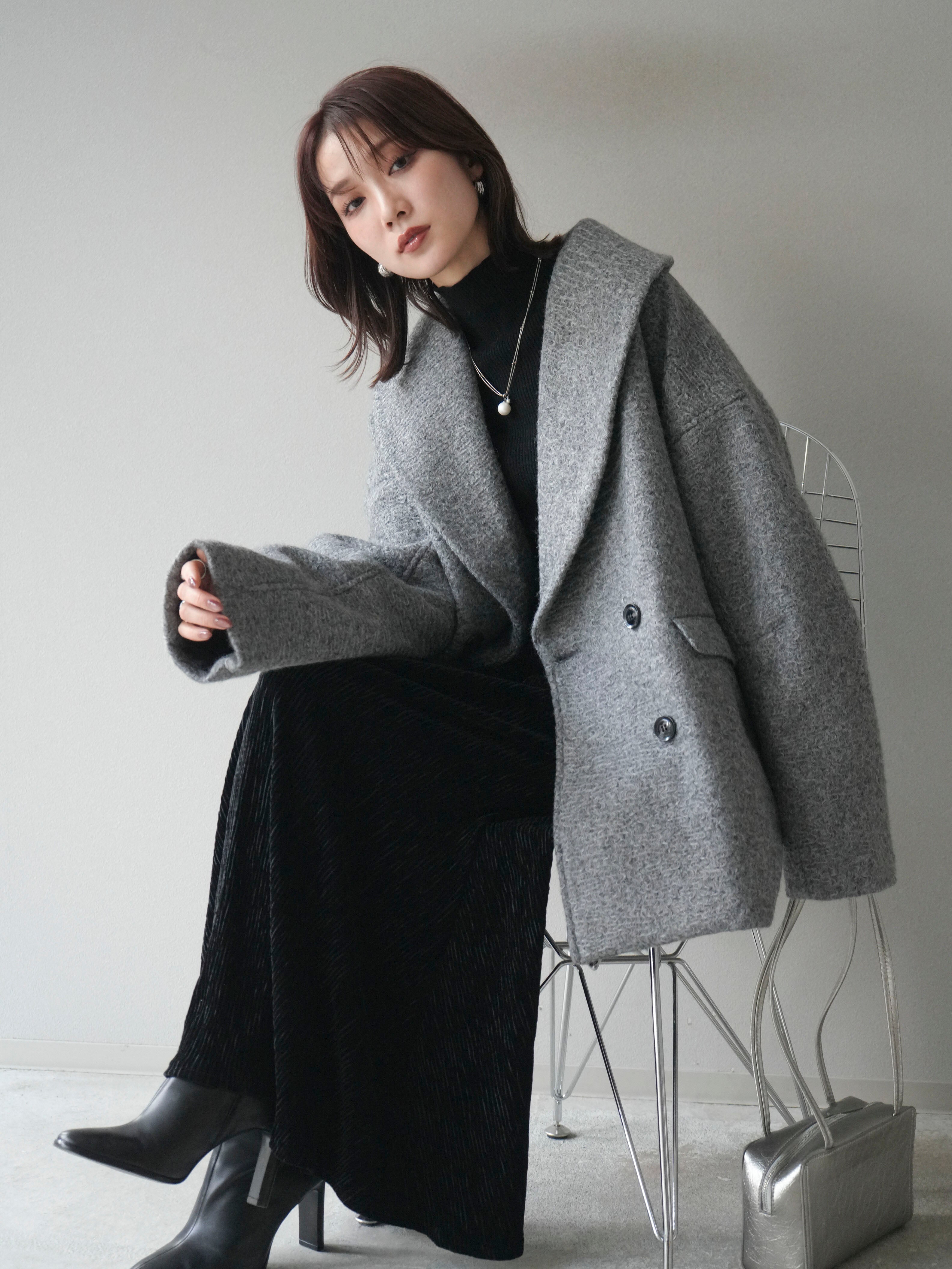 【即日発送】Lumier ロービング襟付きミドルコクーンコート/CHARCOAL 予約]ロービング襟付きミドルコクーンコート/charcoal – Lumier