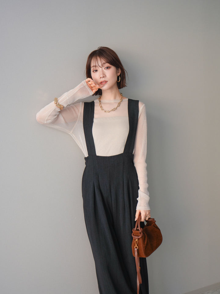 [予約]シボ加工ハイウエストタックサロペット/black