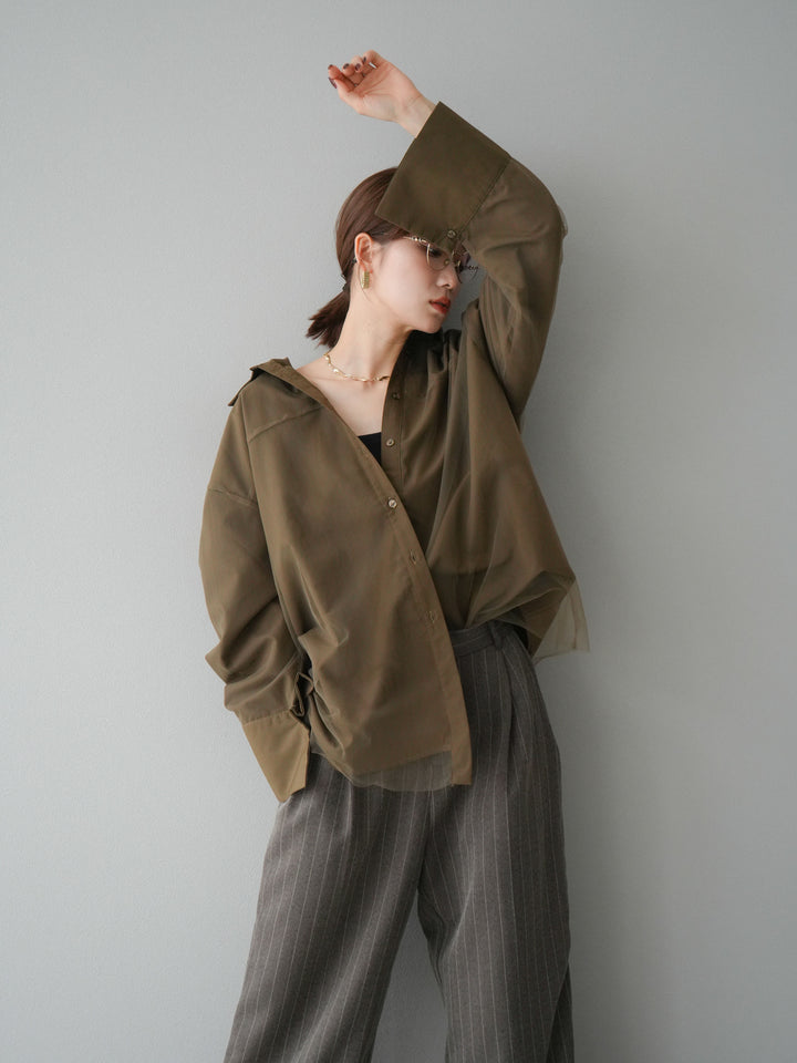 [予約]サイドラインストライプワイドパンツ/ブラウン