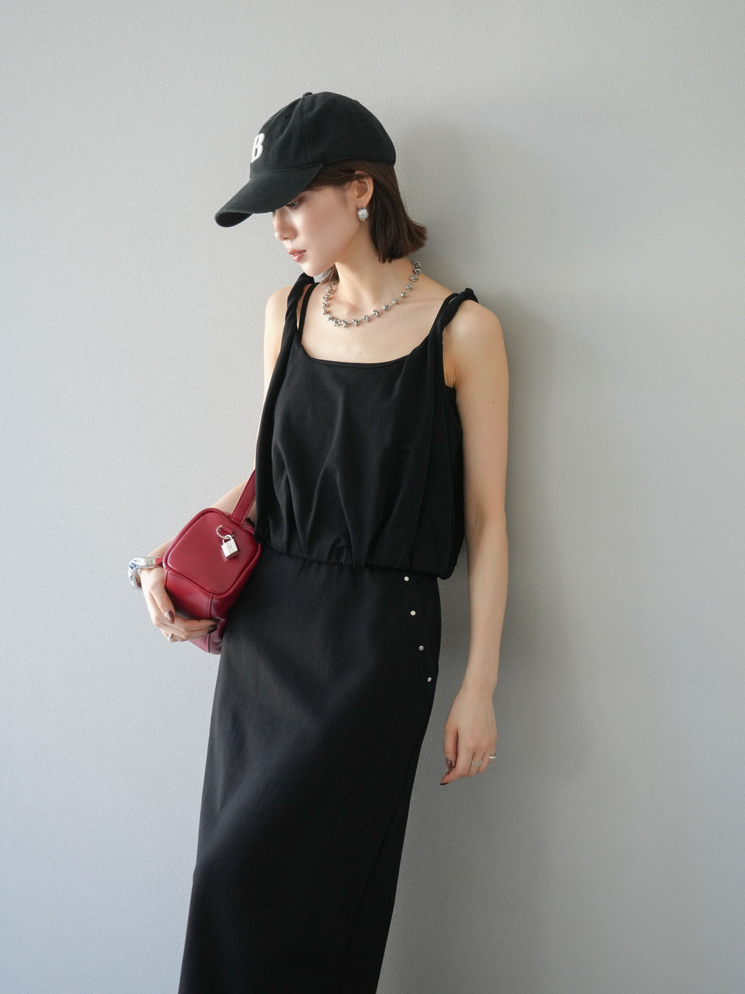 [SET]ミニ裏毛ツイストキャミバルーントップス＆Iラインスカート(2set)