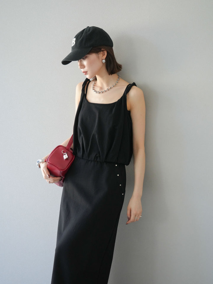 [SET]ミニ裏毛ツイストキャミバルーントップス＆Iラインスカート(2set)