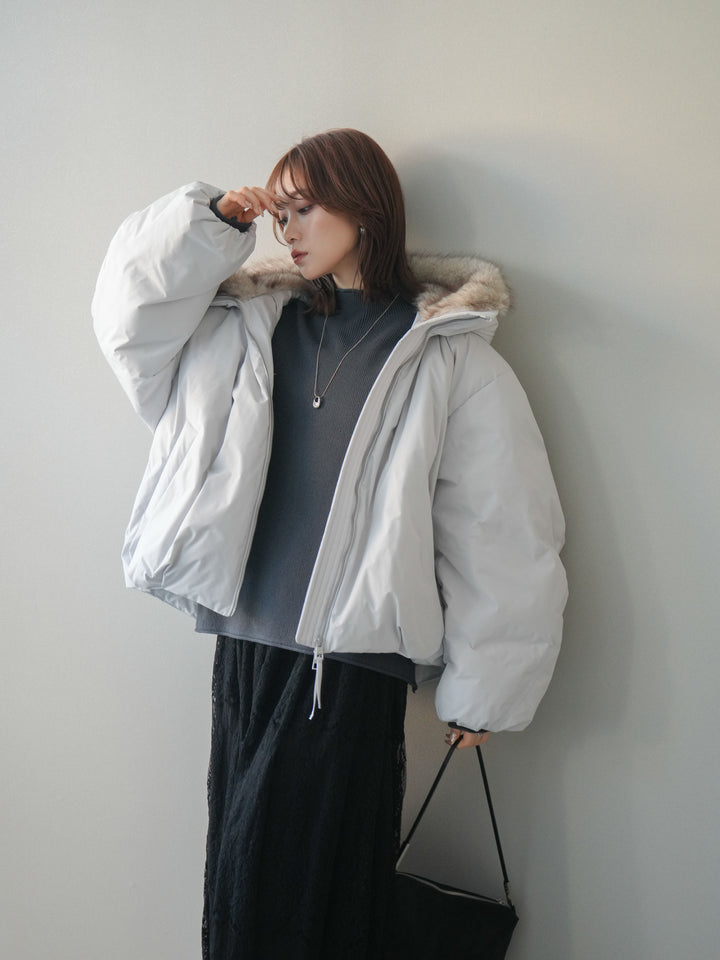 [予約]フードファーショートダウンコート/lightgray