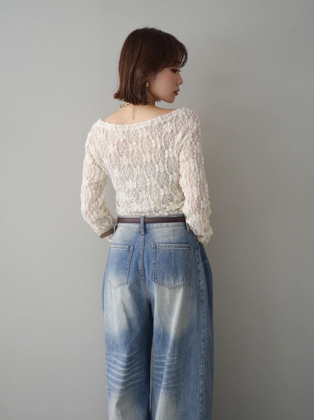 [予約]サイドギャザーレーストップス/ivory