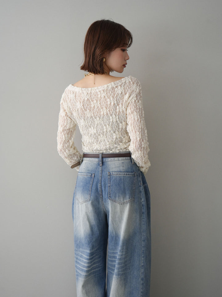 [予約]サイドギャザーレーストップス/ivory