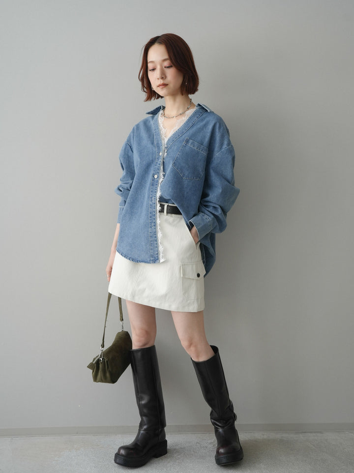 [予約]ベルト付カーゴミニスカート/white