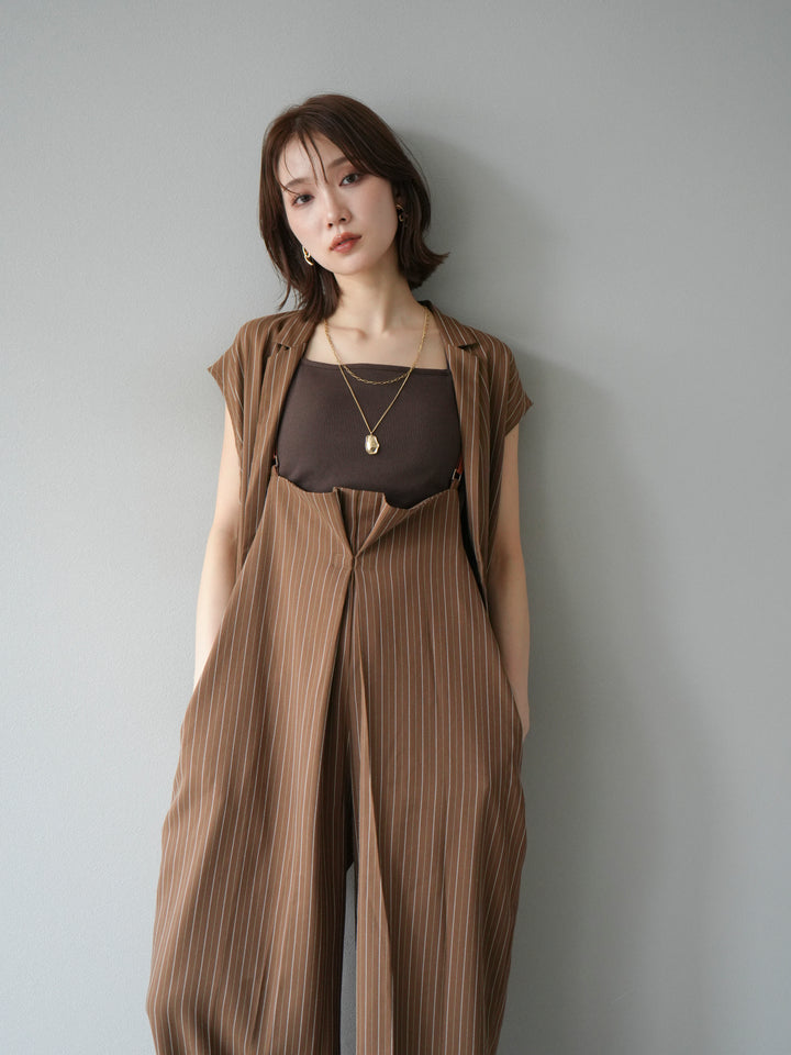 [SET]ヘリンボーンストライプジレ+ヘリンボーンストライプサロペット(2set)