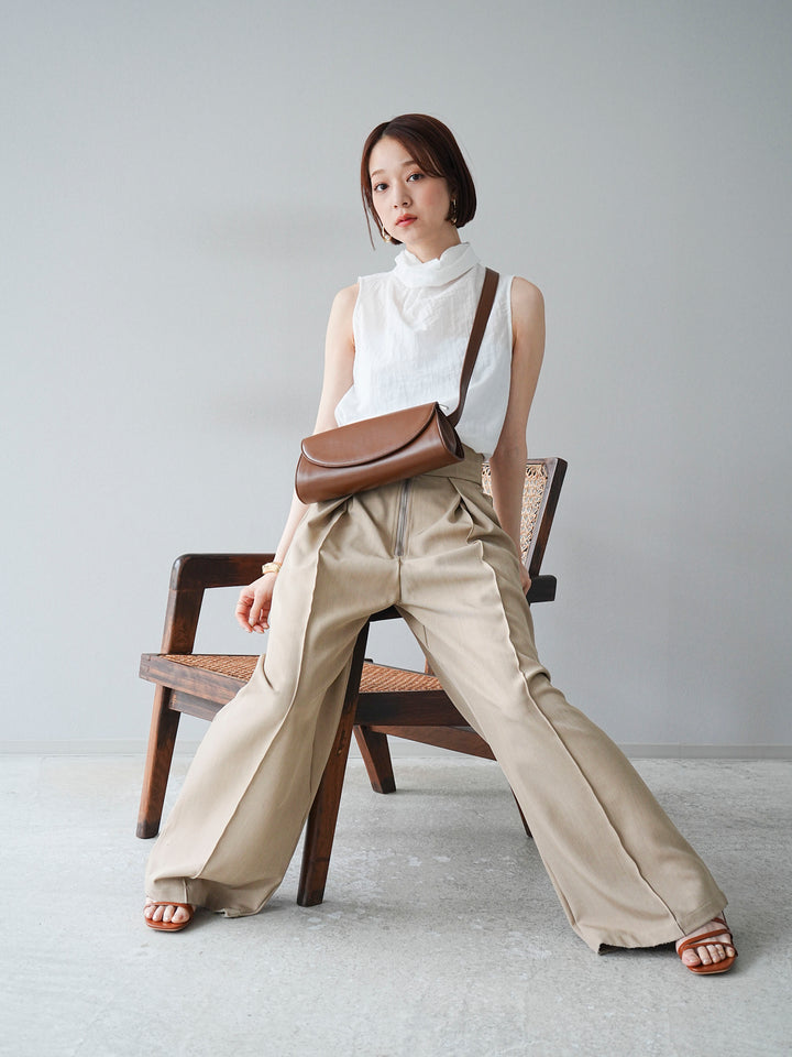 [SET] 後繫帶無袖上衣 + 拉鍊褶襉寬褲 (2 套)