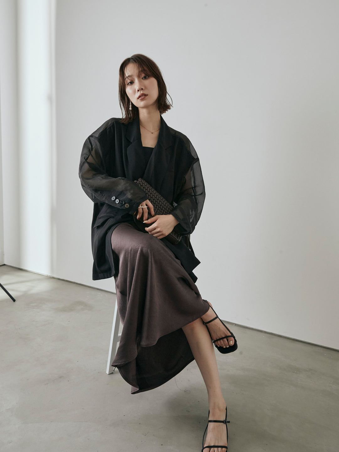 [予約]サテンワッシャーナロースカート/パープル