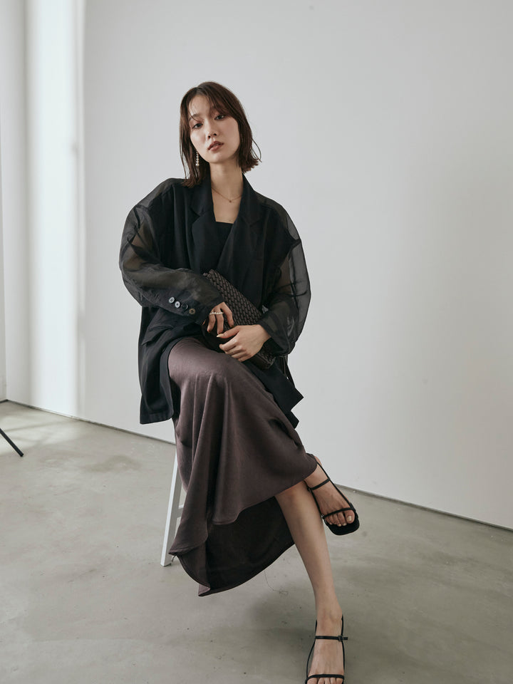 [予約]サテンワッシャーナロースカート/パープル