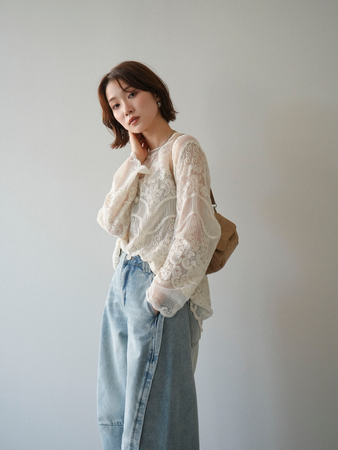 [予約]スカラップレース切替トップス/ivory