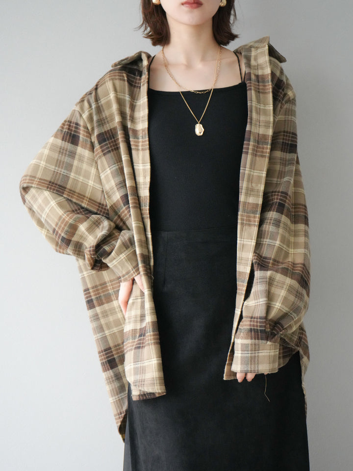 [予約]起毛チェックオーバーシャツ/ベージュ