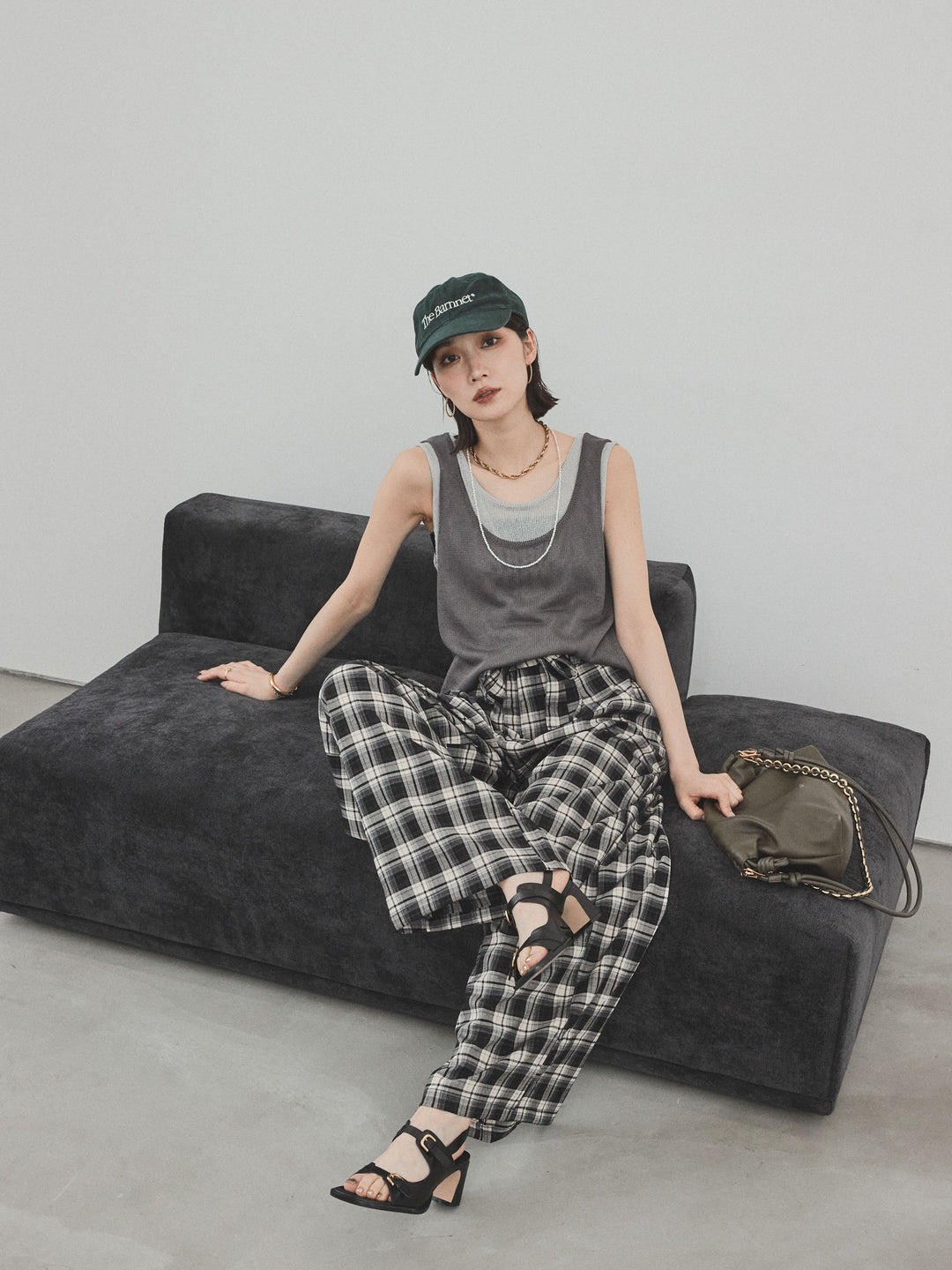 【SET】雙色疊穿針織背心+格紋寬褲（2套）