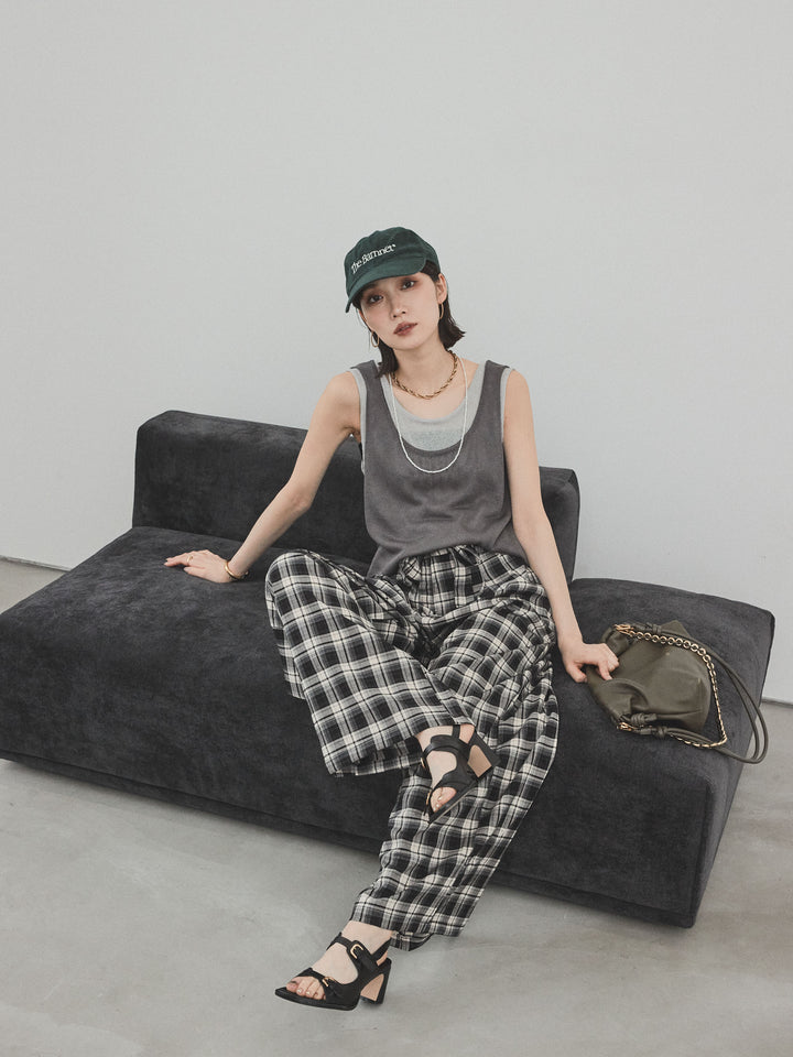 【SET】雙色疊穿針織背心+格紋寬褲（2套）