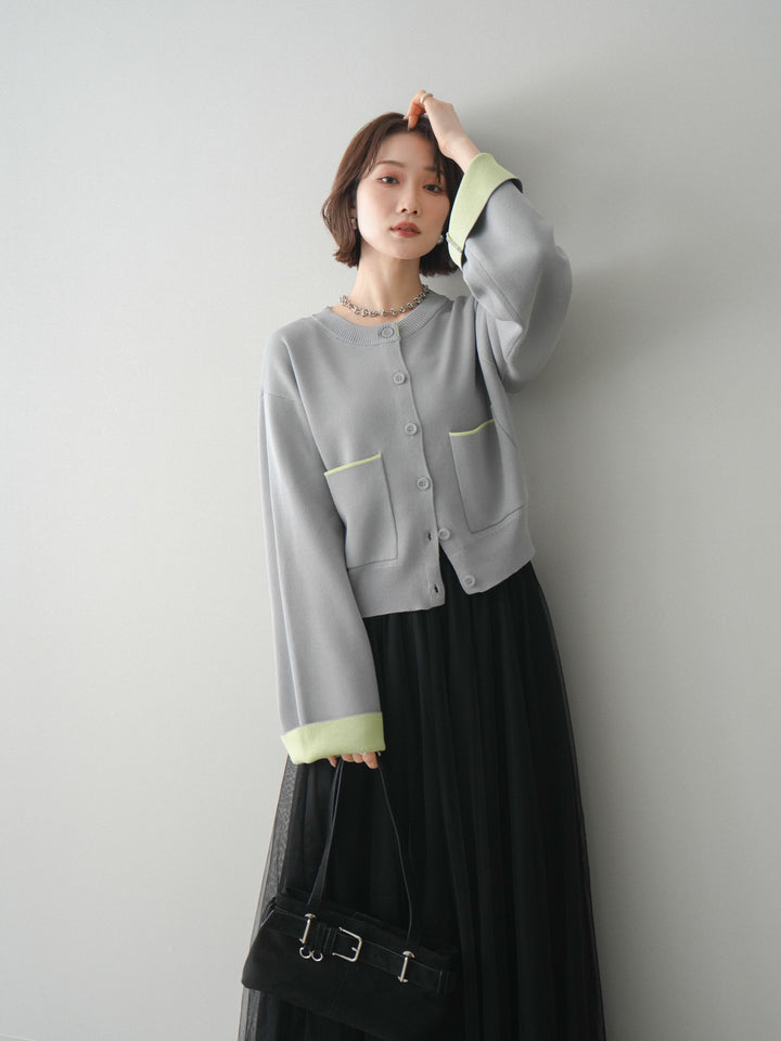 [SET]レーヨンポリダブルフェイスニットカーディガン+チュールボリュームスカート(2set)