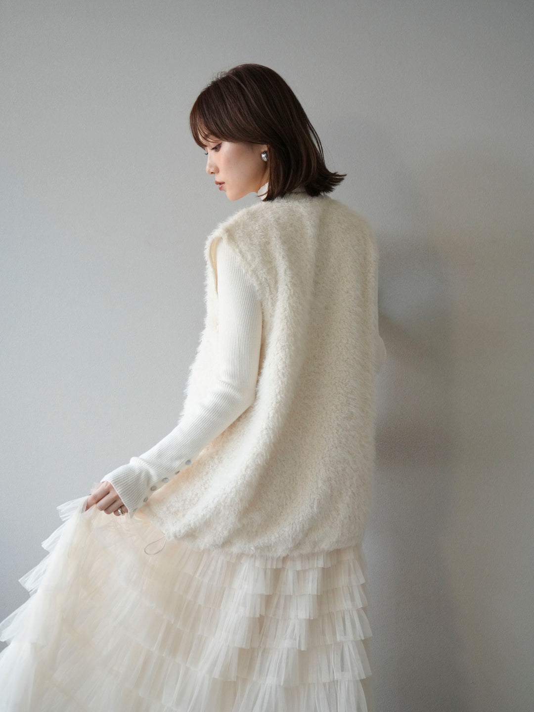 [予約]ダブルZIPループシャギーベスト/アイボリー